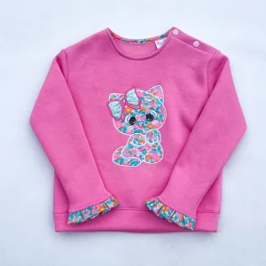 Sweat molletonné rose bonbon et liberty Betsy berry delight chaton
