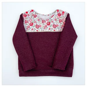 Sweat molletonné griotte pailleté et Liberty Betsy Félicité cerise
