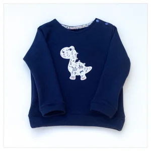 Sweat marine à motif dinosaure liberty theo denim