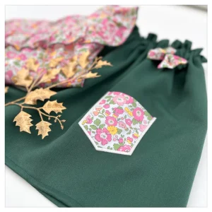 Jupe Louisette gabardine de viscose et Liberty Betsy pêche fluo