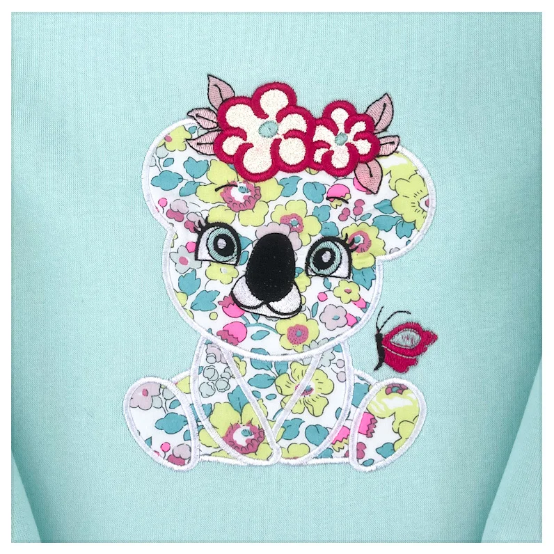 Sweat molletonné vert d’eau et liberty Betsy sorbet broderie Koala girly – Image 2