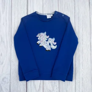 Sweat léger bleu électrique et liberty Betsy neptune broderie licorne