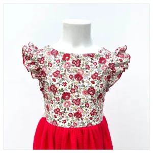 Robe Adèle liberty Félicite cerise et gaze de coton
