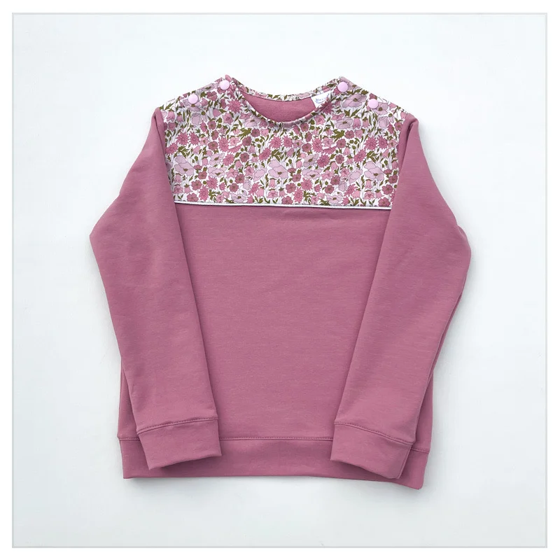 Sweat léger vieux rose et Liberty Poppy & Daisy pompadour – Image 2
