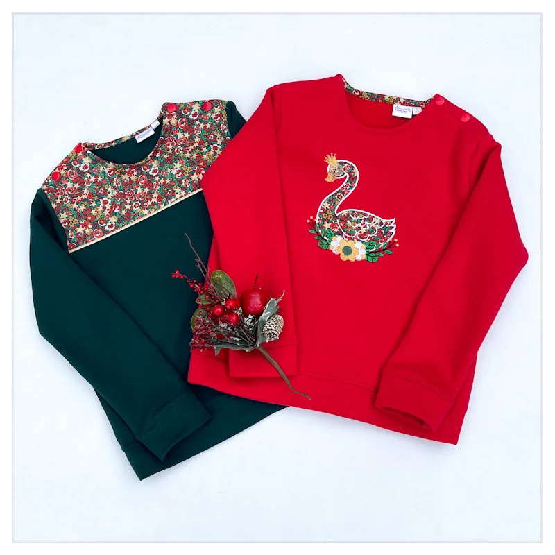 Sweat molletonné et liberty Emma stars broderie Cygne fleuri – Image 2