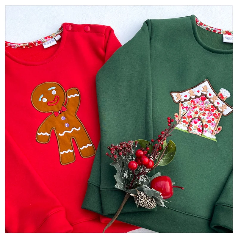 Sweat molletonné et liberty wiltshire stars broderie Maison pain d’épices – Image 4