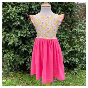 Robe Adèle liberty Betsy Strawberry lemonade et gaze de coton