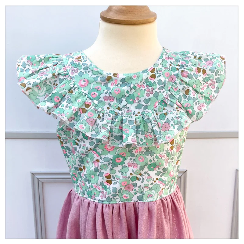 Robe Clarisse Liberty Betsy seafoam et gaze pailletée rose – Image 3
