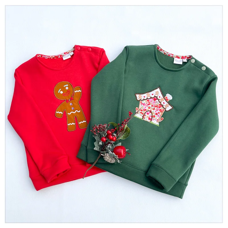 Sweat molletonné et liberty wiltshire stars broderie Maison pain d’épices – Image 2