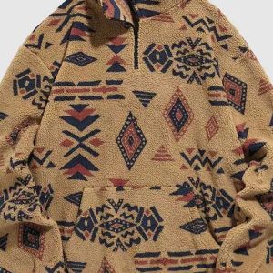 Sweat polaire homme avec col haut et motif géométrique