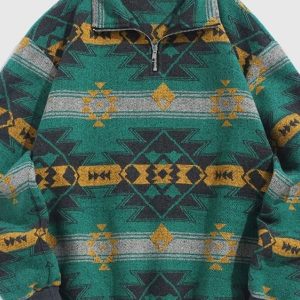 Sweat polaire vert pour homme avec col haut et motifs
