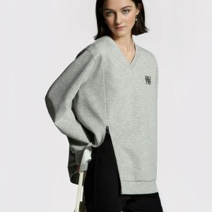 Sweat femme habillé gris et fendu