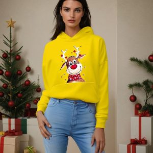 Sweat de Noël jaune ample au style décontracté