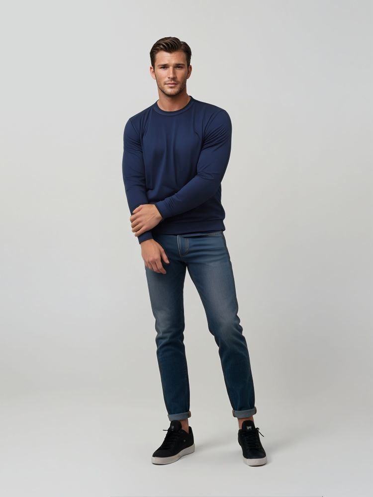 Sweat sans capuche homme bleu élégant et épuré – Image 3
