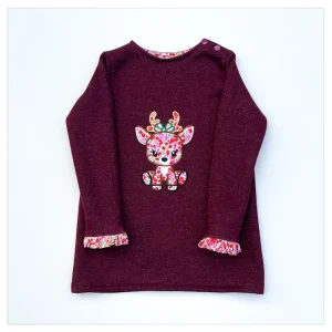 Robe brodée sweat griotte pailleté et Liberty wiltshire stars