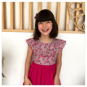 Robe Clarisse Liberty Poppy forest crimson pink et gaze fushia