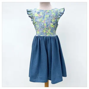 Robe Adèle liberty Margaret Annie fluo givré et gaze pailletée océan