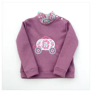 Sweat violine pailleté et liberty Betsy Cupcake néon broderie Carrosse