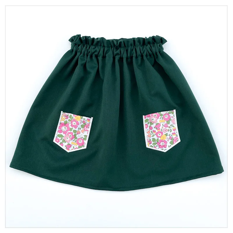 Jupe Louisette gabardine de viscose et Liberty Betsy pêche fluo – Image 3