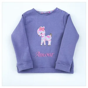 Sweat parme et liberty Betsy berry giggle broderie Bichette