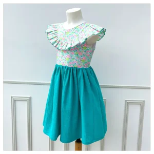 Robe Clarisse Liberty Betsy berry sour apple et gaze turquoise