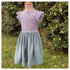 Robe Adèle  liberty aurore fluo et gaze pailletée