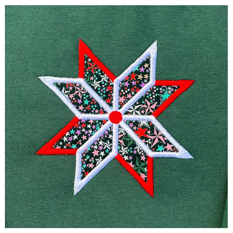 Sweat vert sapin et liberty Adelajda wish broderie étoile origami – Image 2