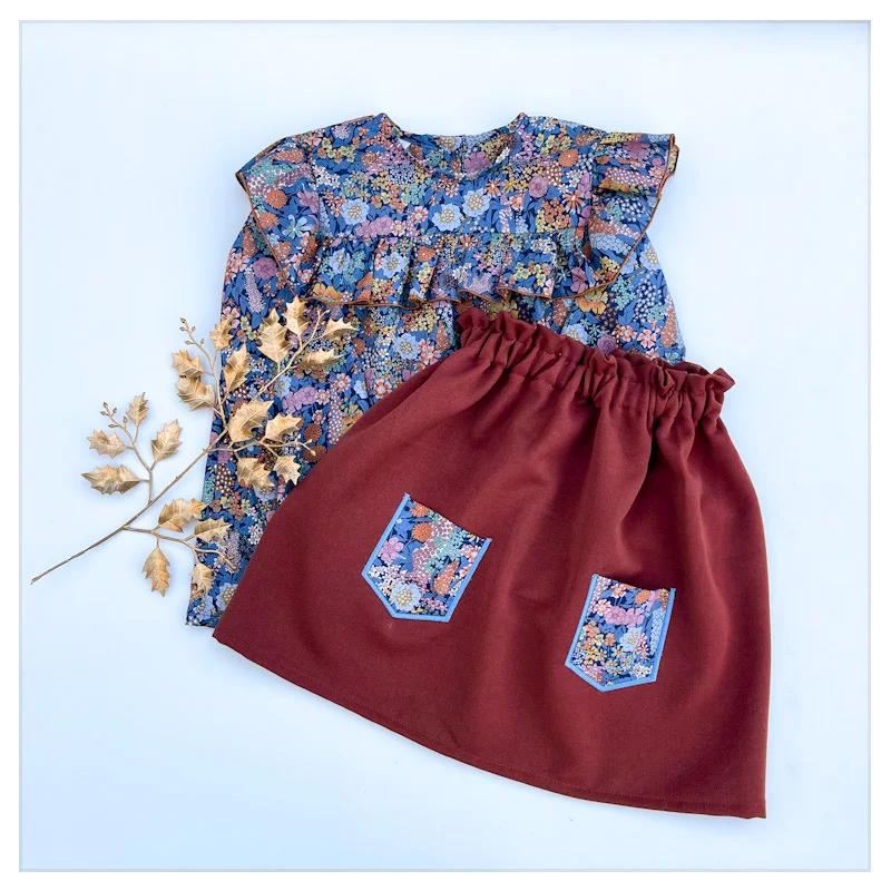 Jupe Louisette gabardine de viscose et Liberty Margareth Annie rouille – Image 2
