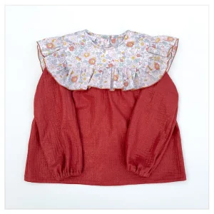 Blouse Isaure gaze pailletée rouille et liberty Betsy terracotta
