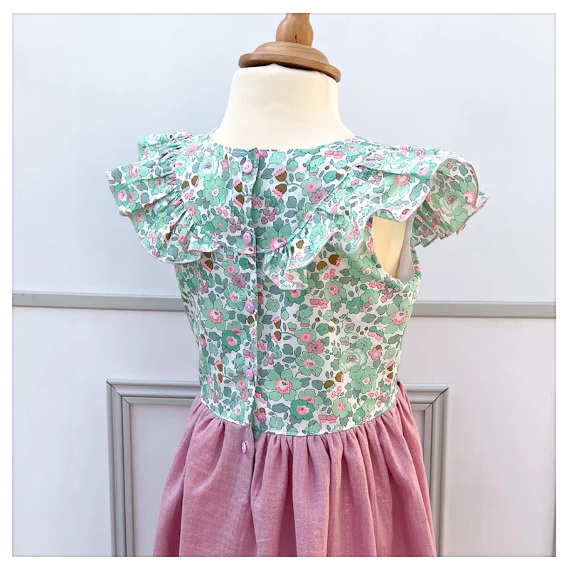 Robe Clarisse Liberty Betsy seafoam et gaze pailletée rose – Image 5