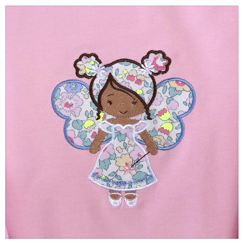 Sweat léger rose layette et liberty Betsy Chouette broderie Fée – Image 2