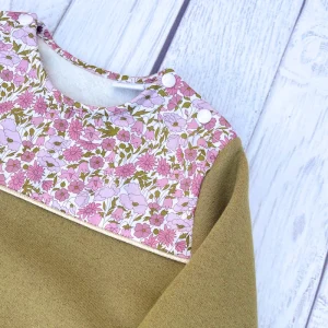 Sweat molleton vert cuivré pailleté et Liberty Poppy pompadour