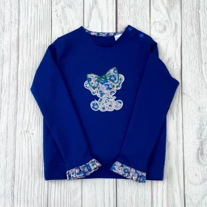Sweat léger bleu électrique et liberty Betsy cobalt broderie éléphant girly