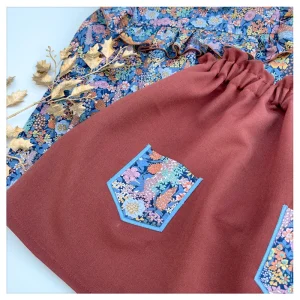 Jupe Louisette gabardine de viscose et Liberty Margareth Annie rouille