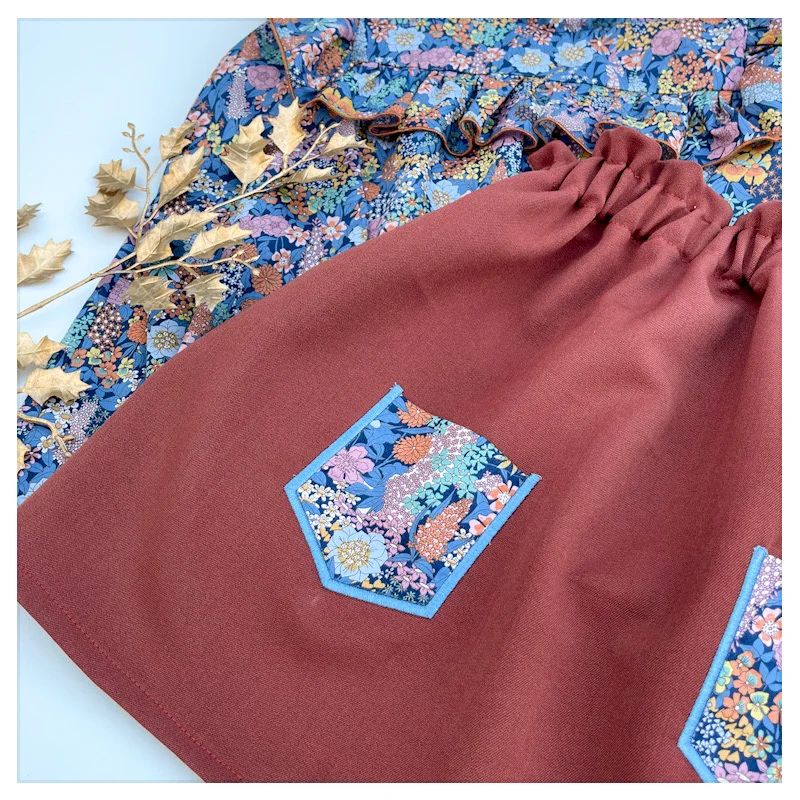 Jupe Louisette gabardine de viscose et Liberty Margareth Annie rouille
