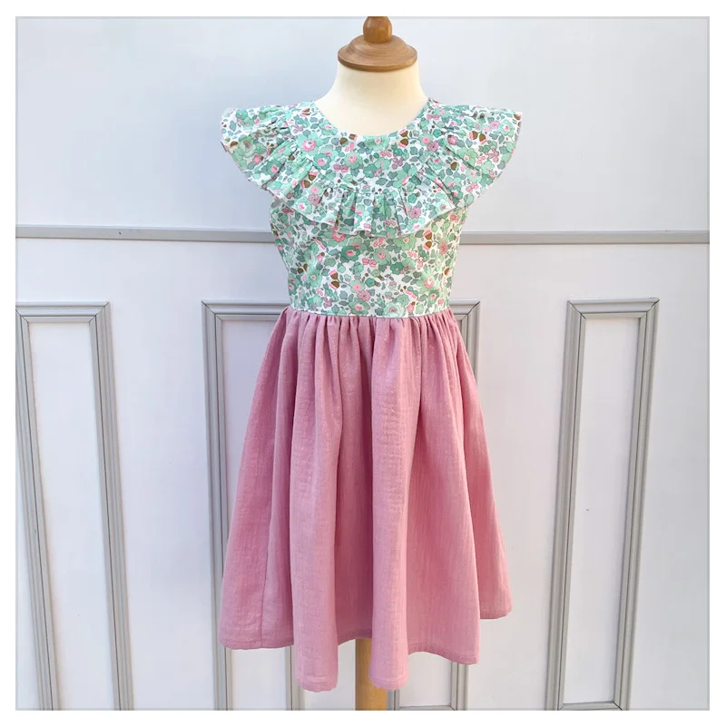 Robe Clarisse Liberty Betsy seafoam et gaze pailletée rose – Image 4