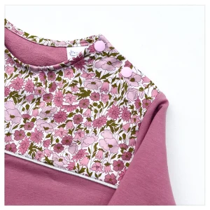 Sweat léger vieux rose et Liberty Poppy & Daisy pompadour