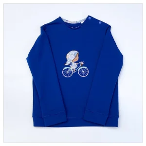 Sweat léger bleu électrique et liberty Betsy Mist broderie Fille à vélo