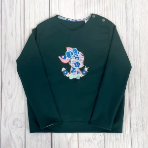 Sweat léger vert bouteille et liberty Betsy Cobalt broderie Bichette
