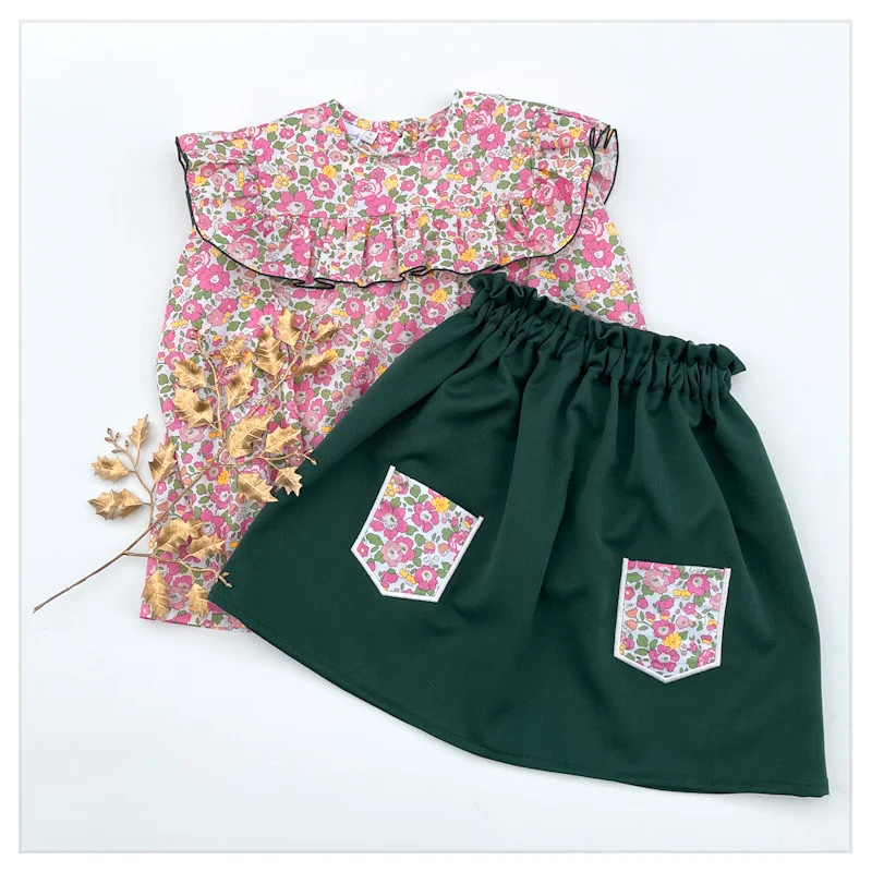 Jupe Louisette gabardine de viscose et Liberty Betsy pêche fluo – Image 2