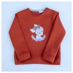 Sweat molletonné rouille et Liberty Betsy terracotta bichette