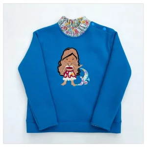 Sweat molletonné bleu cobalt et liberty Poppy & Daisy summer broderie Vaiana