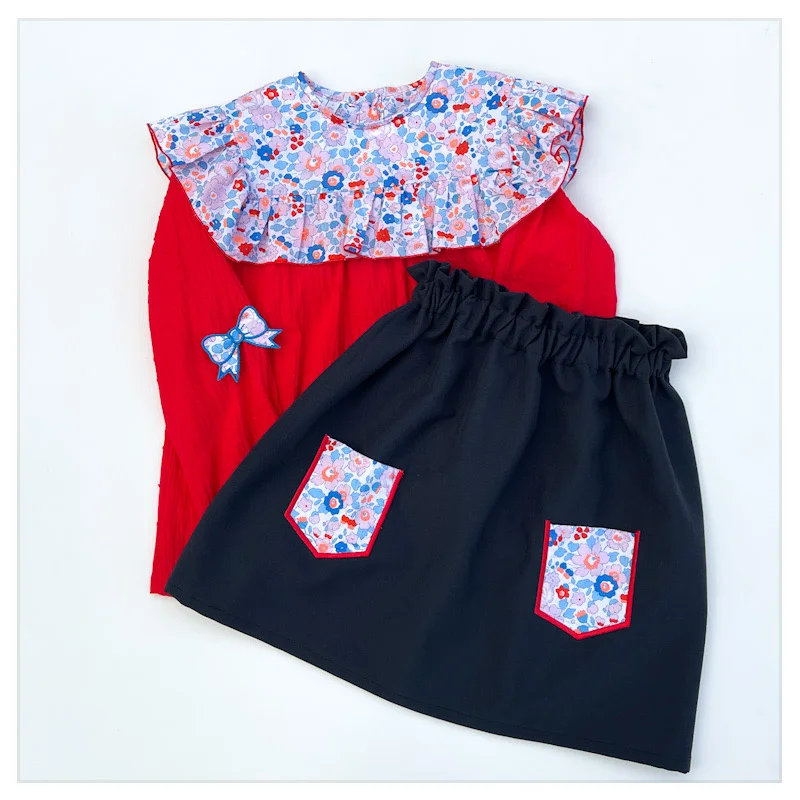 Jupe Louisette gabardine de viscose et Liberty Betsy piscine