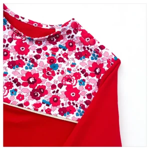 Sweat léger rouge et Liberty Betsy cerise