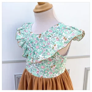 Robe Clarisse Liberty Betsy seafoam et gaze noisette