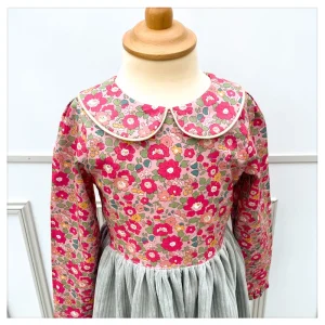 Robe Betsy meadow rose et velours celadon