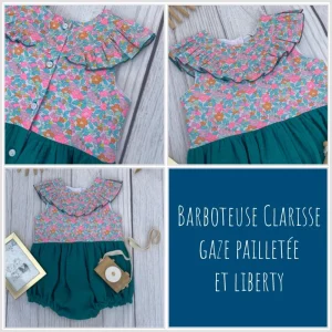 Barboteuse Clarisse gaze pailletée et liberty Exclu France/Belgique