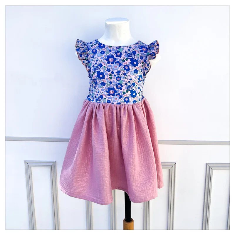 Robe Adèle liberty Betsy cobalt et gaze pailletée rose – Image 3