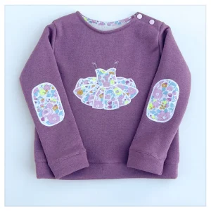 Sweat violine pailleté et liberty Betsy Onagre broderie Tutu