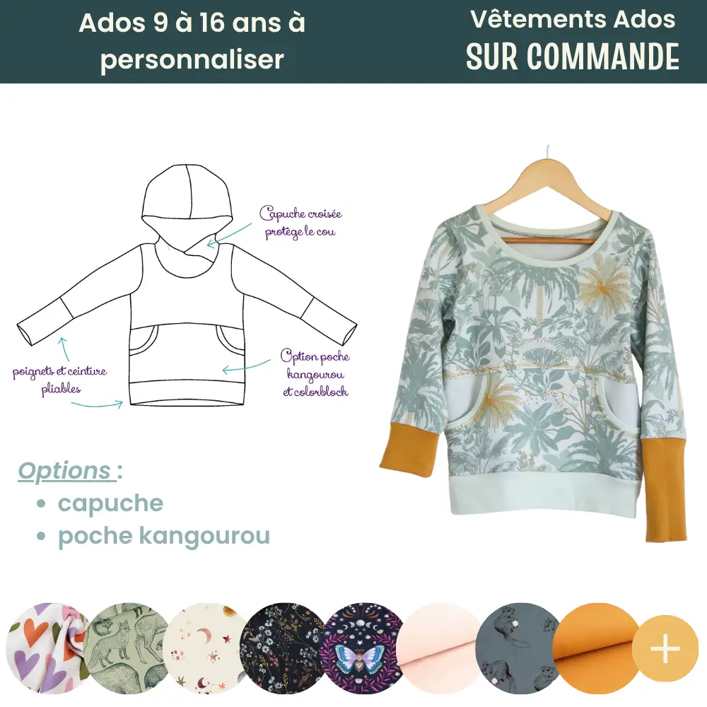 Sweat évolutif poche kangourou Ados à personnaliser